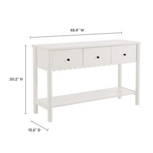 Modway Furniture Emmeline 3-Drawer Console Table - Farmhouse-Inspired Design with Scalloped Front and Open Shelf Storage White EEI-7154-WHI