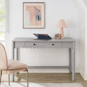 Modway Furniture Emmeline Scallop Writing Desk - Modern Farmhouse Style with Charming Design & Functional Storage Light Gray EEI-7155-LGR
