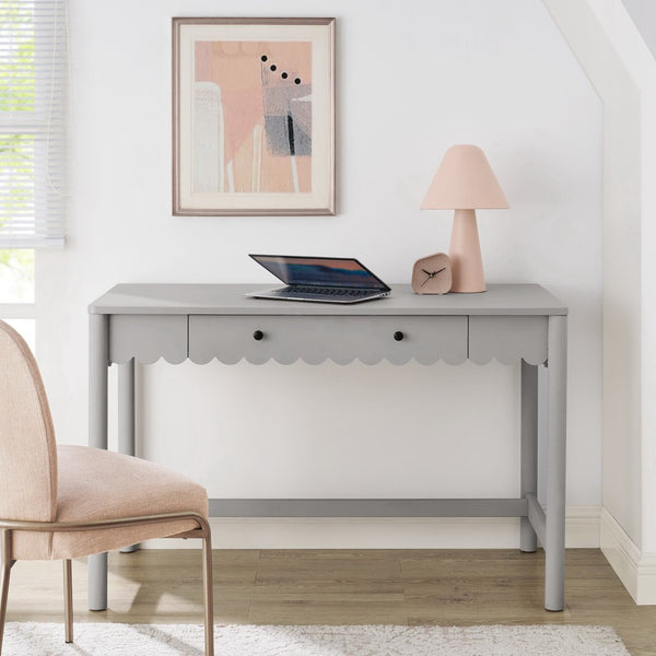 Modway Furniture Emmeline Scallop Writing Desk - Modern Farmhouse Style with Charming Design & Functional Storage Light Gray EEI-7155-LGR
