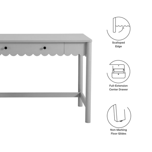 Modway Furniture Emmeline Scallop Writing Desk - Modern Farmhouse Style with Charming Design & Functional Storage Light Gray EEI-7155-LGR