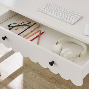 Modway Furniture Emmeline Scallop Writing Desk - Modern Farmhouse Style with Charming Design & Functional Storage White EEI-7155-WHI