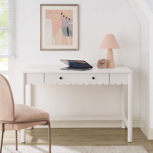 Modway Furniture Emmeline Scallop Writing Desk - Modern Farmhouse Style with Charming Design & Functional Storage White EEI-7155-WHI