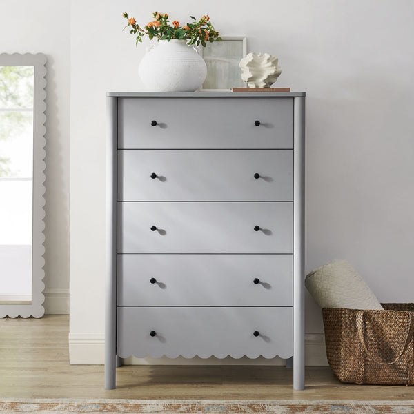 Modway Furniture Emmeline Scalloped 5-Drawer Chest – Modern Elegance for Organized Storage in Any Room Space Light Gray EEI-7156-LGR