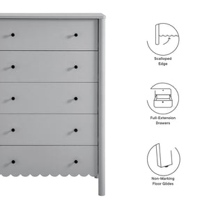 Modway Furniture Emmeline Scalloped 5-Drawer Chest – Modern Elegance for Organized Storage in Any Room Space Light Gray EEI-7156-LGR