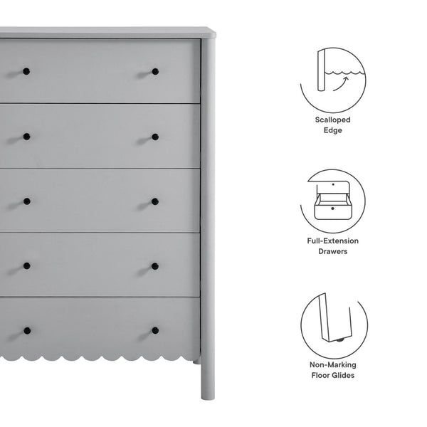 Modway Furniture Emmeline Scalloped 5-Drawer Chest – Modern Elegance for Organized Storage in Any Room Space Light Gray EEI-7156-LGR