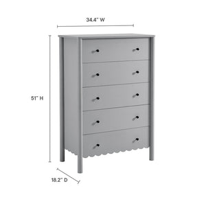 Modway Furniture Emmeline Scalloped 5-Drawer Chest – Modern Elegance for Organized Storage in Any Room Space Light Gray EEI-7156-LGR