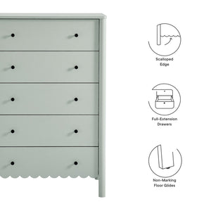Modway Furniture Emmeline Scalloped 5-Drawer Chest – Modern Elegance for Organized Storage in Any Room Space Sage EEI-7156-SGE