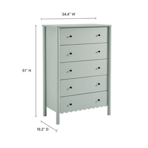 Modway Furniture Emmeline Scalloped 5-Drawer Chest – Modern Elegance for Organized Storage in Any Room Space Sage EEI-7156-SGE