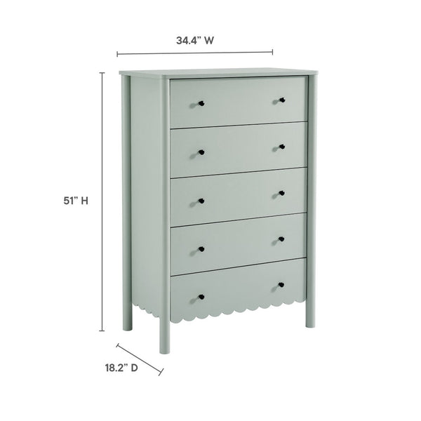 Modway Furniture Emmeline Scalloped 5-Drawer Chest – Modern Elegance for Organized Storage in Any Room Space Sage EEI-7156-SGE