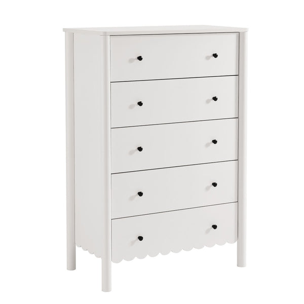 Modway Furniture Emmeline Scalloped 5-Drawer Chest – Modern Elegance for Organized Storage in Any Room Space White EEI-7156-WHI