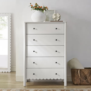 Modway Furniture Emmeline Scalloped 5-Drawer Chest – Modern Elegance for Organized Storage in Any Room Space White EEI-7156-WHI