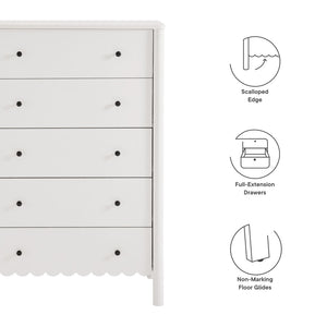 Modway Furniture Emmeline Scalloped 5-Drawer Chest – Modern Elegance for Organized Storage in Any Room Space White EEI-7156-WHI