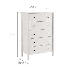 Modway Furniture Emmeline Scalloped 5-Drawer Chest – Modern Elegance for Organized Storage in Any Room Space White EEI-7156-WHI