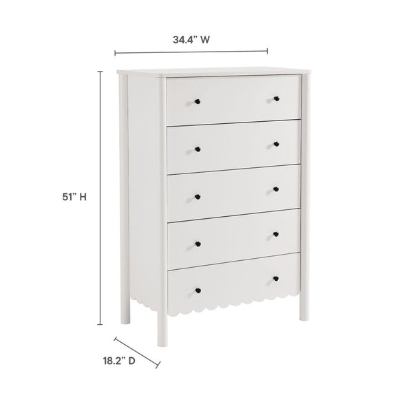 Modway Furniture Emmeline Scalloped 5-Drawer Chest – Modern Elegance for Organized Storage in Any Room Space White EEI-7156-WHI