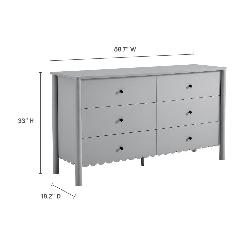 Modway Furniture Emmeline Scalloped 6-Drawer Dresser - Modern Design with Smooth Storage for Chic Interiors Light Gray EEI-7157-LGR