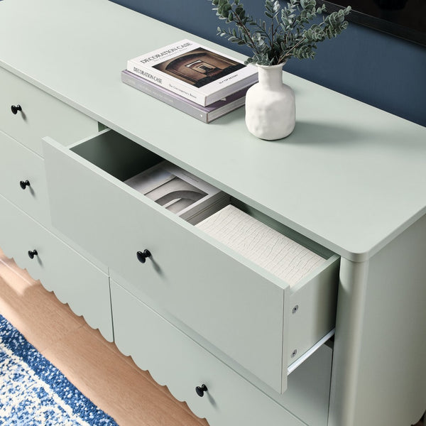 Modway Furniture Emmeline Scalloped 6-Drawer Dresser - Modern Design with Smooth Storage for Chic Interiors Sage EEI-7157-SGE