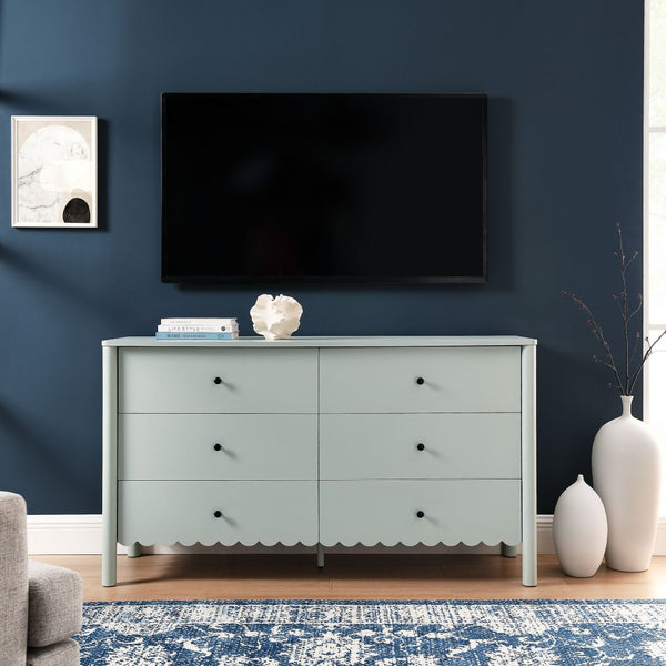 Modway Furniture Emmeline Scalloped 6-Drawer Dresser - Modern Design with Smooth Storage for Chic Interiors Sage EEI-7157-SGE