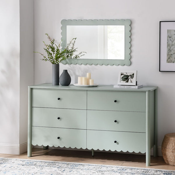Modway Furniture Emmeline Scalloped 6-Drawer Dresser - Modern Design with Smooth Storage for Chic Interiors Sage EEI-7157-SGE