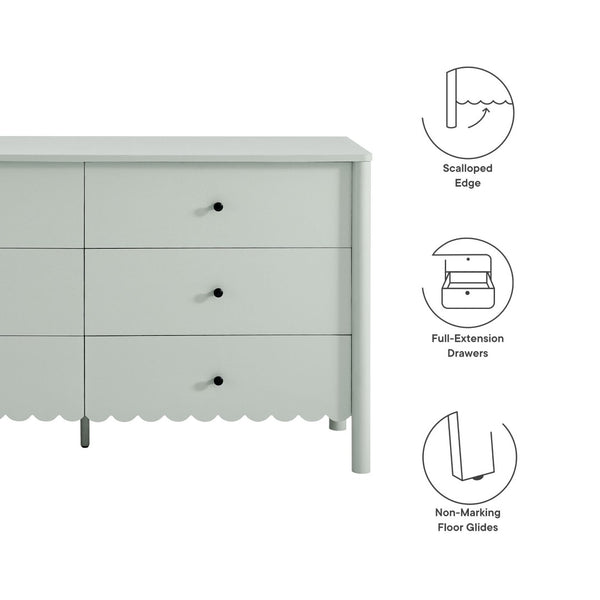 Modway Furniture Emmeline Scalloped 6-Drawer Dresser - Modern Design with Smooth Storage for Chic Interiors Sage EEI-7157-SGE