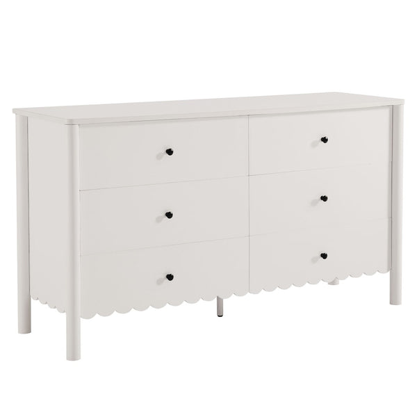 Modway Furniture Emmeline Scalloped 6-Drawer Dresser - Modern Design with Smooth Storage for Chic Interiors White EEI-7157-WHI