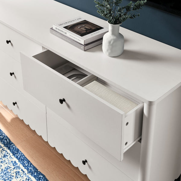 Modway Furniture Emmeline Scalloped 6-Drawer Dresser - Modern Design with Smooth Storage for Chic Interiors White EEI-7157-WHI