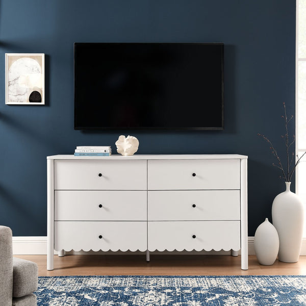 Modway Furniture Emmeline Scalloped 6-Drawer Dresser - Modern Design with Smooth Storage for Chic Interiors White EEI-7157-WHI