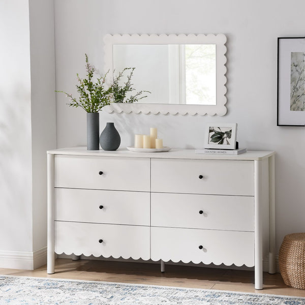 Modway Furniture Emmeline Scalloped 6-Drawer Dresser - Modern Design with Smooth Storage for Chic Interiors White EEI-7157-WHI