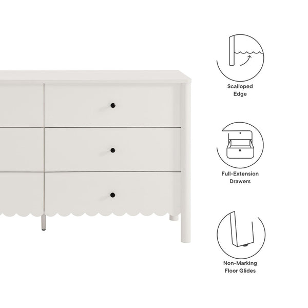 Modway Furniture Emmeline Scalloped 6-Drawer Dresser - Modern Design with Smooth Storage for Chic Interiors White EEI-7157-WHI