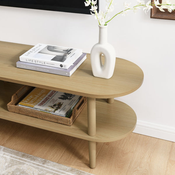 Modway Furniture Torus Oval Wood TV Stand by Modway - Modern Minimalist Design with Open Shelves for Stylish Storage Light Oak EEI-7158-OAK