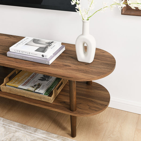 Modway Furniture Torus Oval Wood TV Stand by Modway - Modern Minimalist Design with Open Shelves for Stylish Storage Walnut EEI-7158-WAL