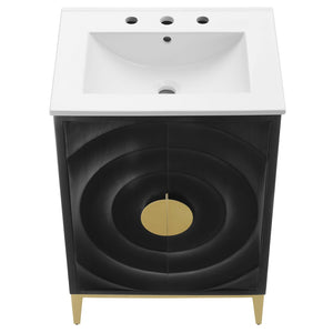 Modway Furniture Beau 24" Solid Wood Bathroom Vanity with Integrated Basin, Brass Pulls & Mid-Century Modern Style EEI-7159-WHI-BLK