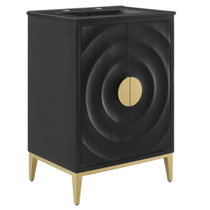 Modway Furniture Beau 24" Wood Bathroom Vanity with Black Basin, Brass Pulls & Modern Design for Chic Spaces EEI-7160-BLK-BLK