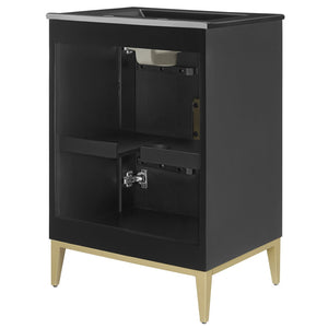 Modway Furniture Beau 24" Wood Bathroom Vanity with Black Basin, Brass Pulls & Modern Design for Chic Spaces EEI-7160-BLK-BLK