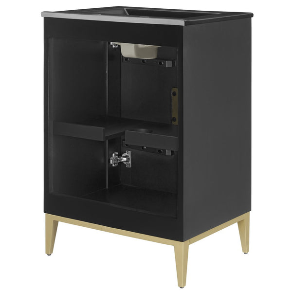 Modway Furniture Beau 24" Wood Bathroom Vanity with Black Basin, Brass Pulls & Modern Design for Chic Spaces EEI-7160-BLK-BLK