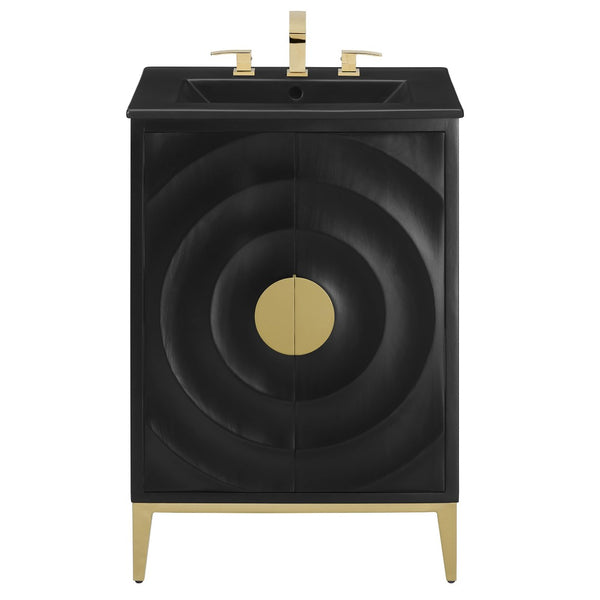 Modway Furniture Beau 24" Wood Bathroom Vanity with Black Basin, Brass Pulls & Modern Design for Chic Spaces EEI-7160-BLK-BLK