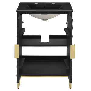 Modway Furniture Beau 24" Wood Bathroom Vanity with Black Basin, Brass Pulls & Modern Design for Chic Spaces EEI-7160-BLK-BLK