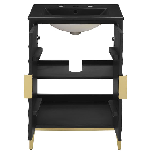 Modway Furniture Beau 24" Wood Bathroom Vanity with Black Basin, Brass Pulls & Modern Design for Chic Spaces EEI-7160-BLK-BLK
