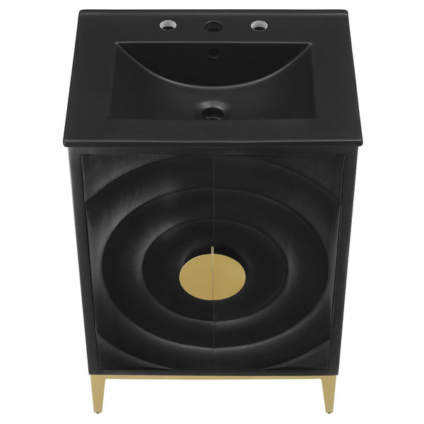 Modway Furniture Beau 24" Wood Bathroom Vanity with Black Basin, Brass Pulls & Modern Design for Chic Spaces EEI-7160-BLK-BLK