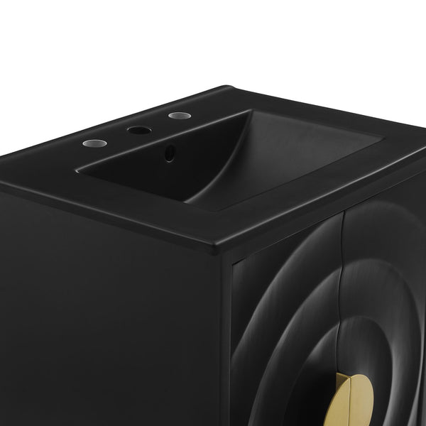 Modway Furniture Beau 24" Wood Bathroom Vanity with Black Basin, Brass Pulls & Modern Design for Chic Spaces EEI-7160-BLK-BLK