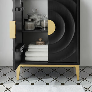 Modway Furniture Beau 24" Wood Bathroom Vanity with Black Basin, Brass Pulls & Modern Design for Chic Spaces EEI-7160-BLK-BLK