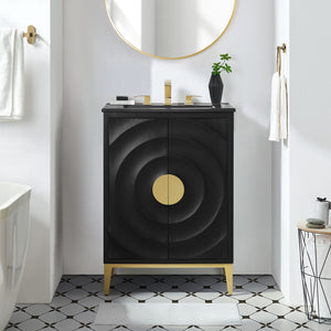 Modway Furniture Beau 24" Wood Bathroom Vanity with Black Basin, Brass Pulls & Modern Design for Chic Spaces EEI-7160-BLK-BLK