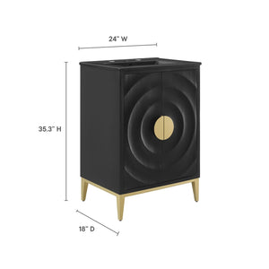 Modway Furniture Beau 24" Wood Bathroom Vanity with Black Basin, Brass Pulls & Modern Design for Chic Spaces EEI-7160-BLK-BLK