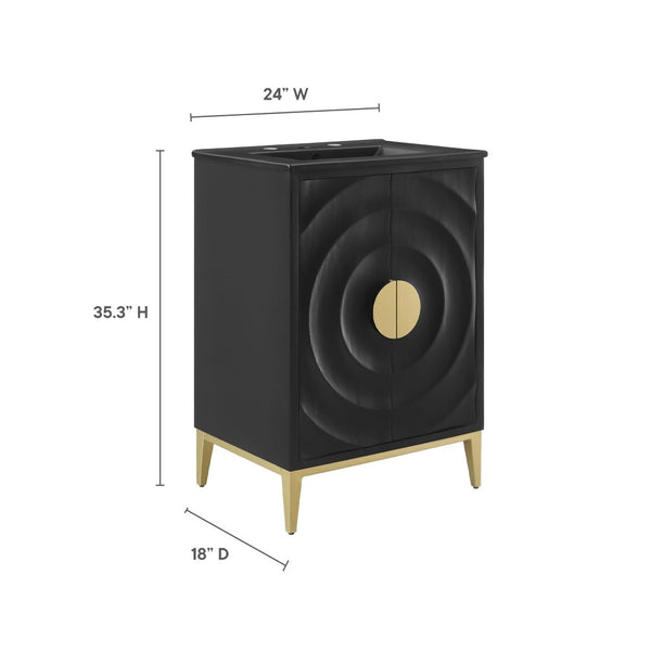 Modway Furniture Beau 24" Wood Bathroom Vanity with Black Basin, Brass Pulls & Modern Design for Chic Spaces EEI-7160-BLK-BLK