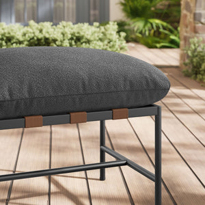 Modway Furniture Raya Outdoor Bouclé Ottoman - Stylish Weather-Resistant Footrest for Patios and Lounges, Ready to Use Charcoal EEI-7161-CHA