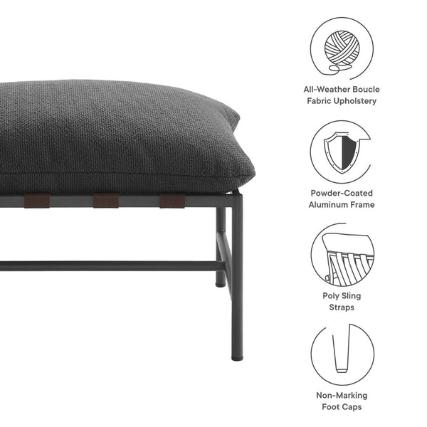 Modway Furniture Raya Outdoor Bouclé Ottoman - Stylish Weather-Resistant Footrest for Patios and Lounges, Ready to Use Charcoal EEI-7161-CHA