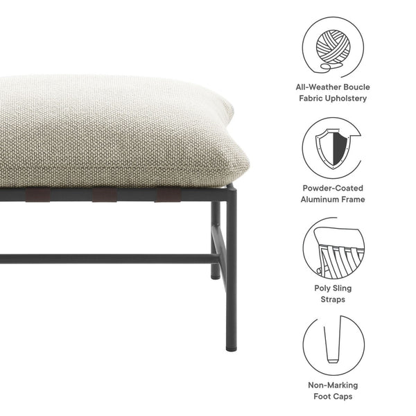 Modway Furniture Raya Outdoor Bouclé Ottoman - Stylish Weather-Resistant Footrest for Patios and Lounges, Ready to Use Ivory EEI-7161-IVO