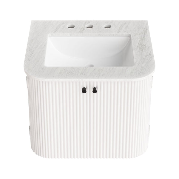 Modway Furniture Zia 24" Wall-Mount Bathroom Vanity with Elegant Marble Sink - Contemporary Floating Design for Style Ivory EEI-7162-IVO