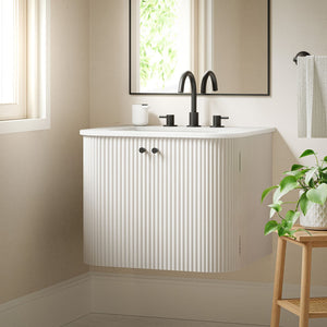 Modway Furniture Zia 24" Wall-Mount Bathroom Vanity with Elegant Marble Sink - Contemporary Floating Design for Style Ivory EEI-7162-IVO