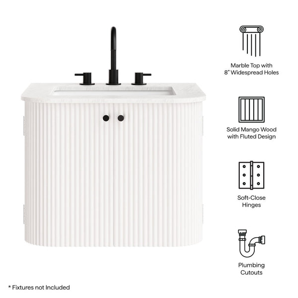 Modway Furniture Zia 24" Wall-Mount Bathroom Vanity with Elegant Marble Sink - Contemporary Floating Design for Style Ivory EEI-7162-IVO