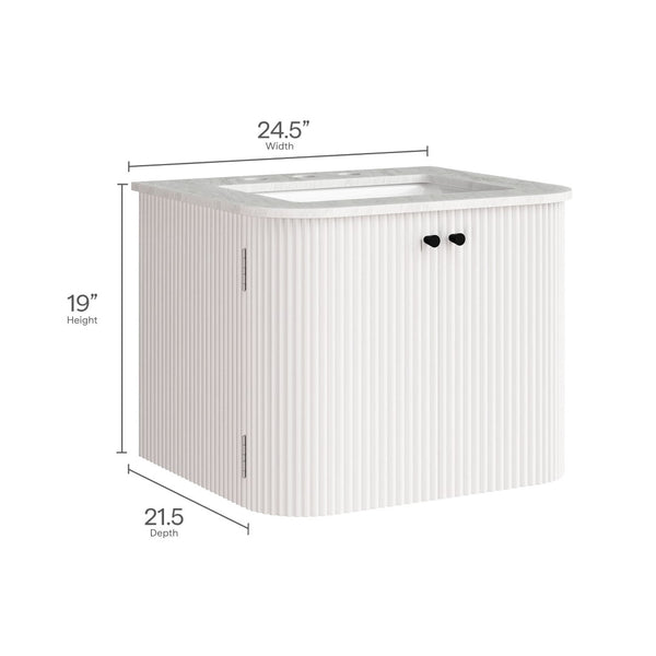 Modway Furniture Zia 24" Wall-Mount Bathroom Vanity with Elegant Marble Sink - Contemporary Floating Design for Style Ivory EEI-7162-IVO